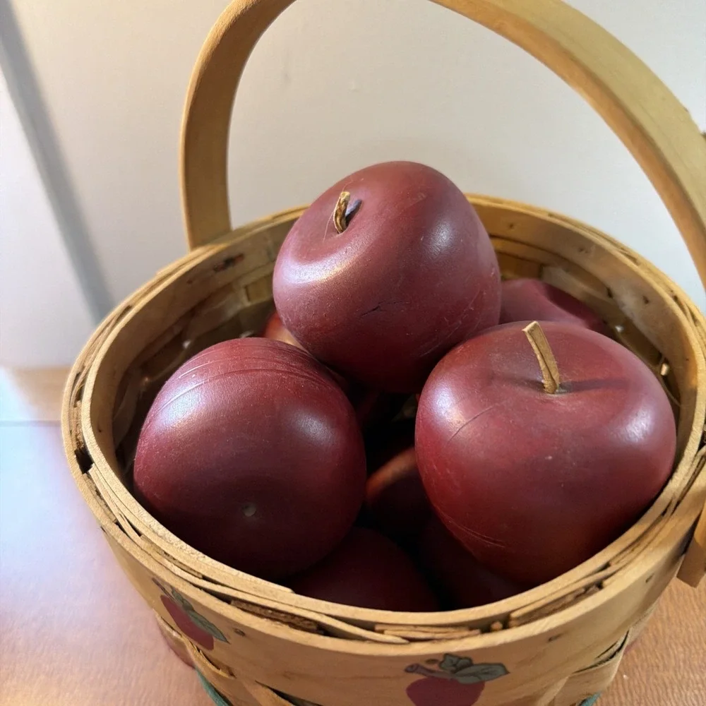 Autumn Apple Basket Full Of Wooden Apples Handle, Painted Apples Design 8